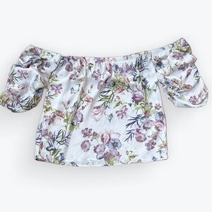 Off-the-Shoulder Floral Coquette Top Flowy Feminine Romantic Euro Girl Summer ~M